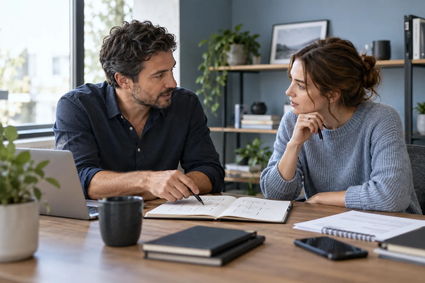 Dos profesionales conversan sobre responsabilidades y decisiones