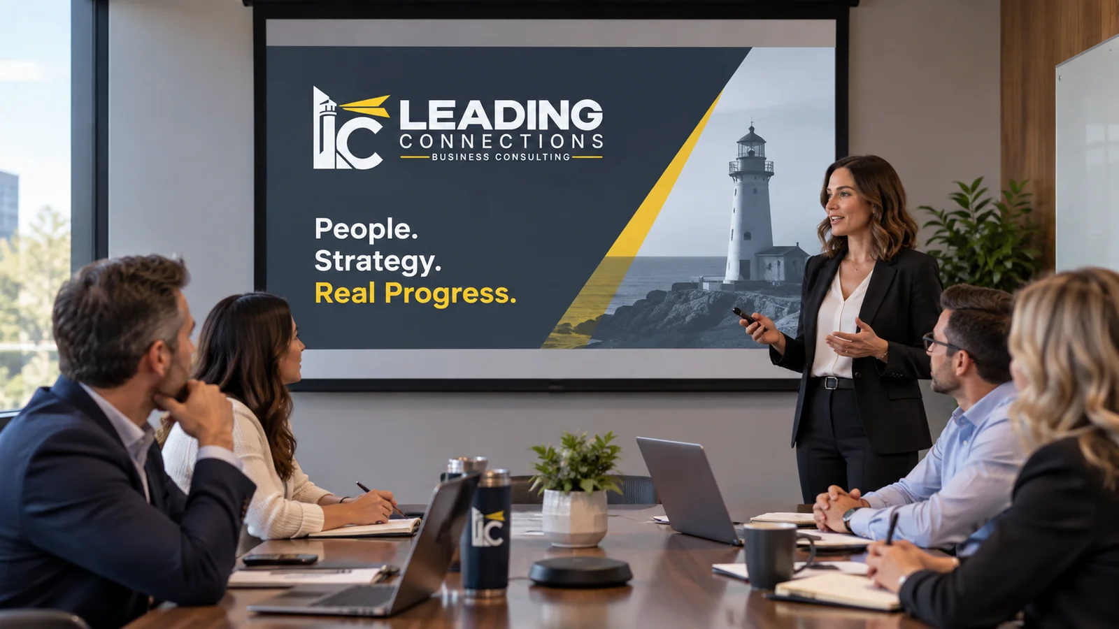 LC mockup of people working on a business challenge